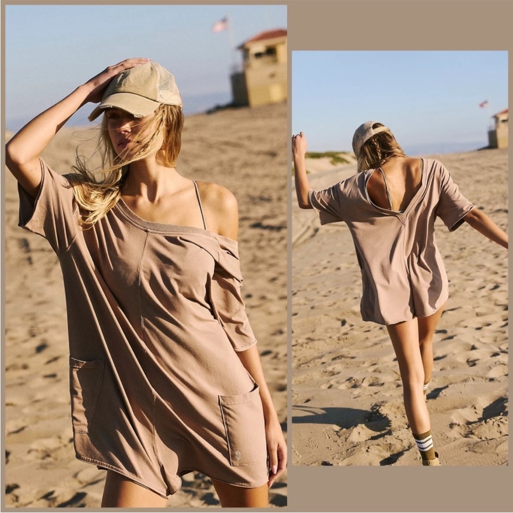 NWT Free People Hot Shot Tee Romper in Mocha Latte Size Medium